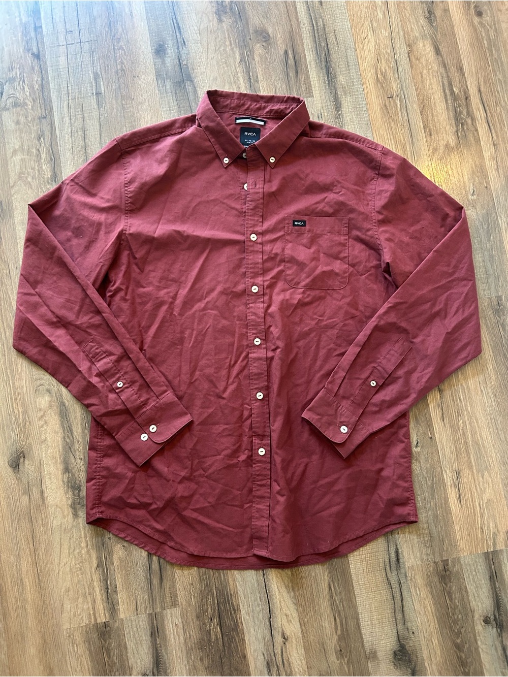 RVCA Men's Button-Down Shirt - Burgundy Red